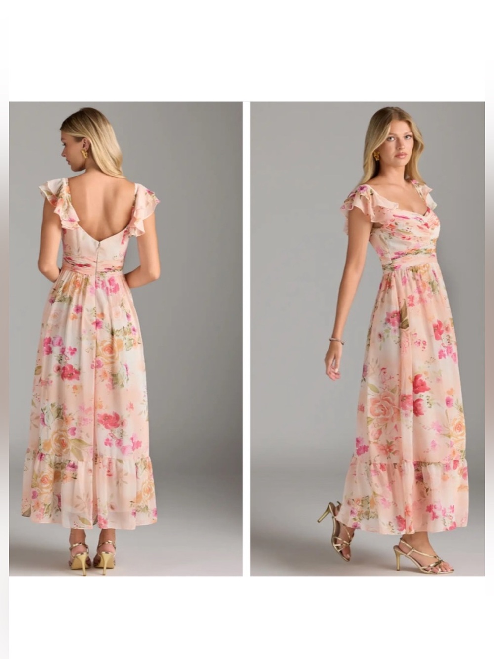Azazie Pink Floral Chiffon Maxi Dress sz 18